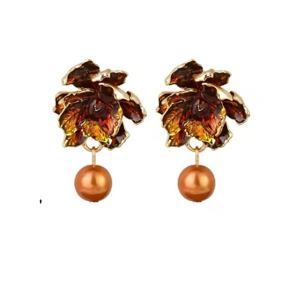 Brown leaf dangle earrings S500 - Picture 1 of 5